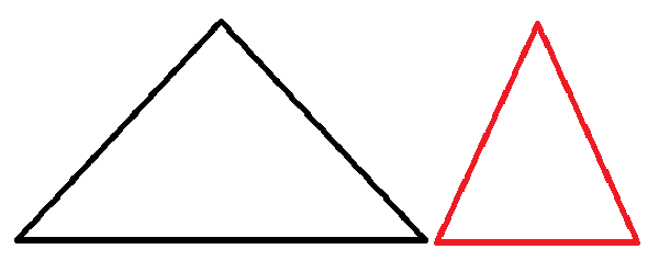 高さが同じで底辺の大きさが違う三角形の図
