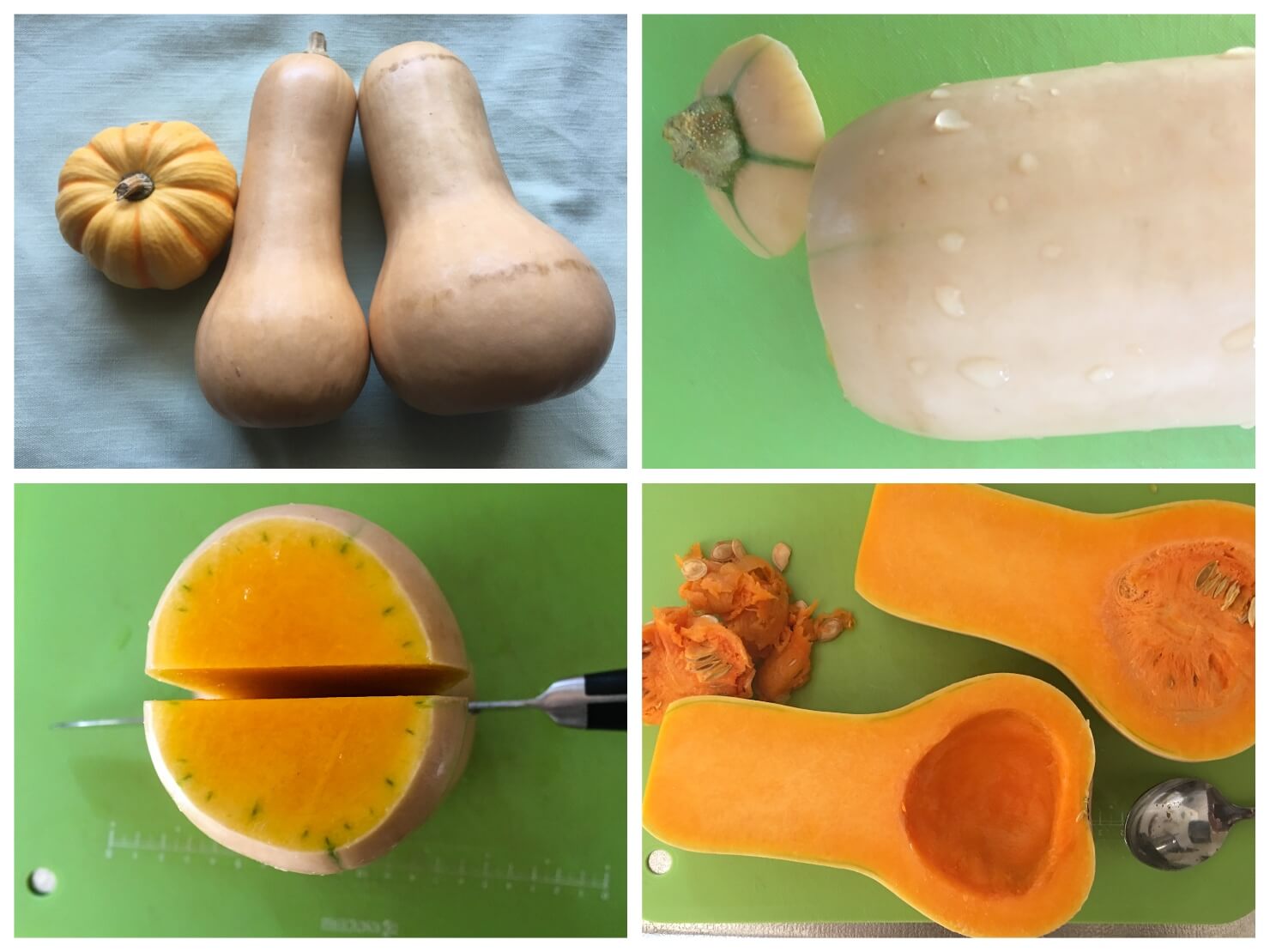 バターナッツかぼちゃの切り方説明の写真のコラージュ